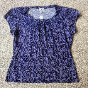 NWT Worthington Womens Blouse Top Plus Size 1X Purple Black Seaweeds Geometric